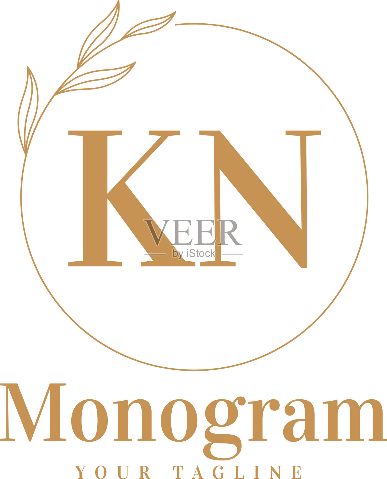 Kn初始标志设计与女性风格插画图片素材