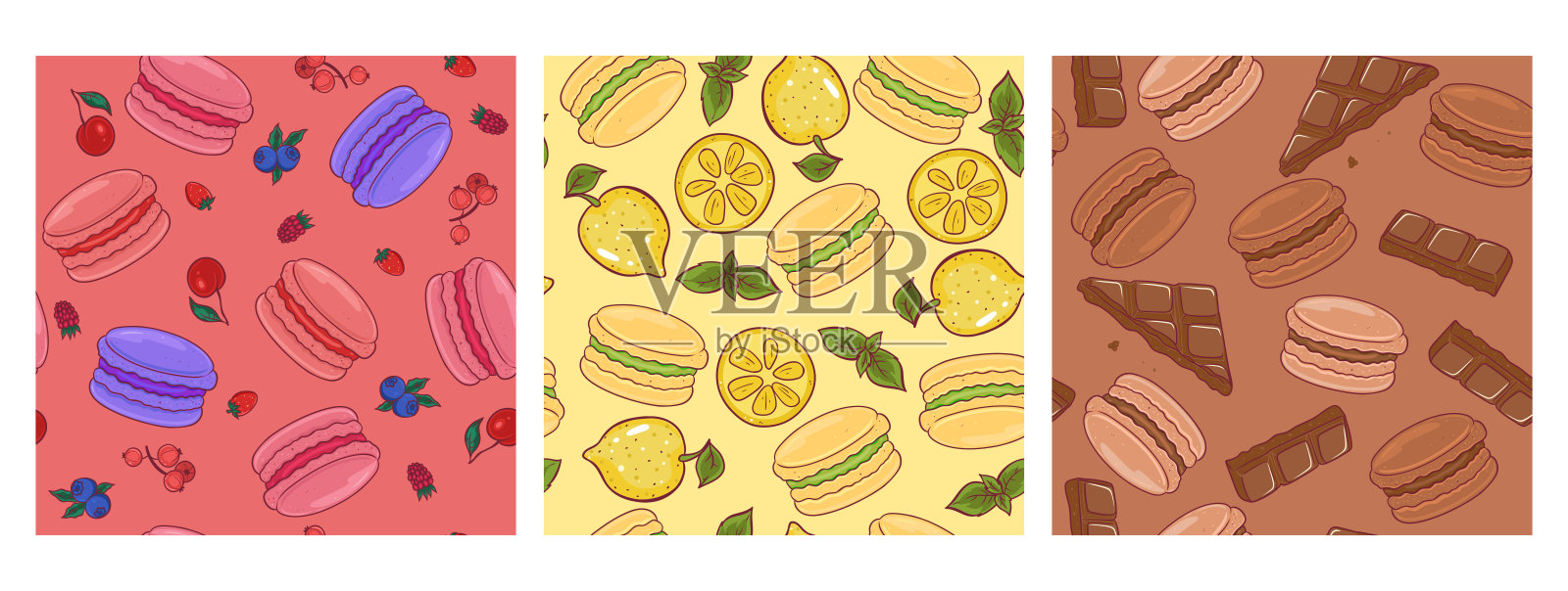 一组无缝模式与蛋白杏仁饼干。矢量图形。插画图片素材