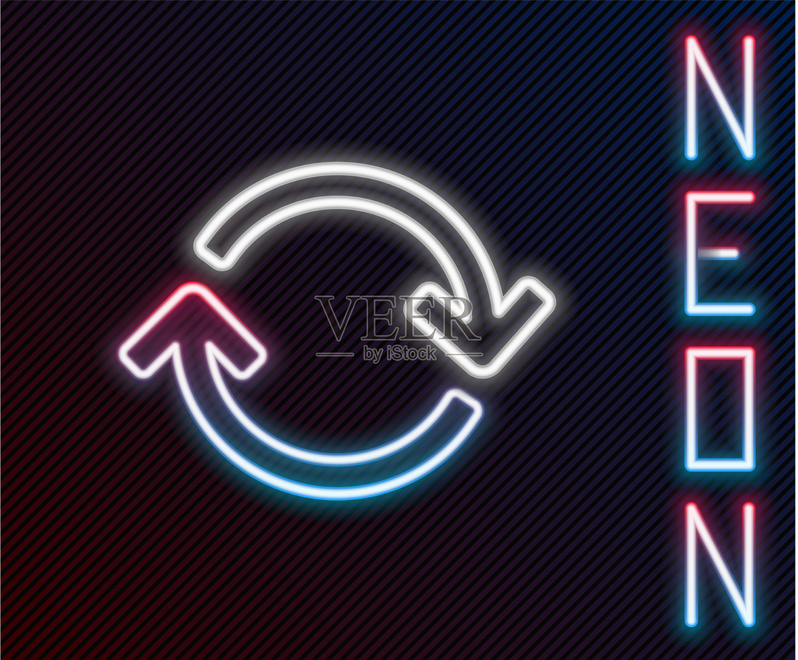 发光的霓虹线刷新图标隔离在黑色插画图片素材