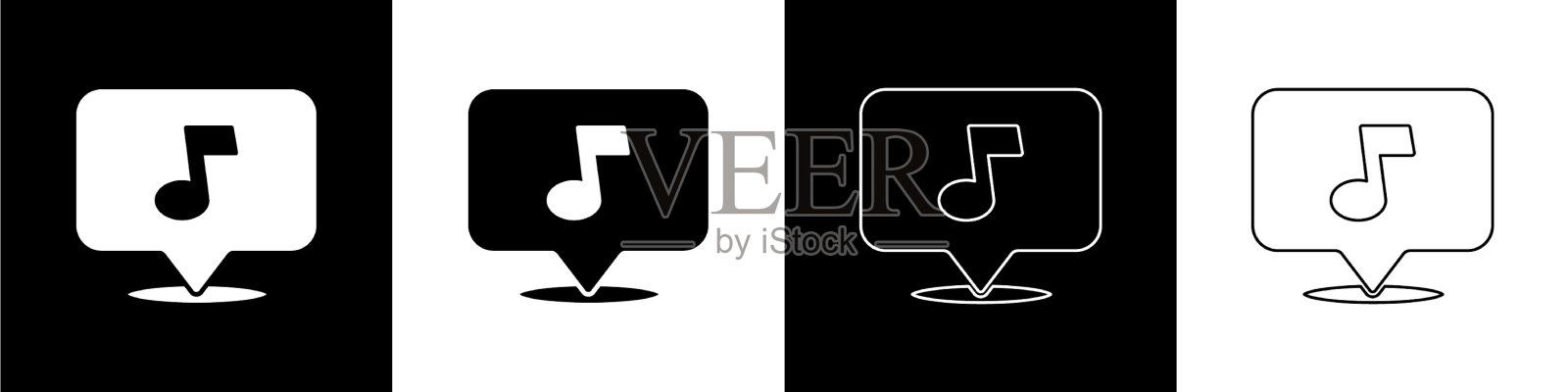 设置音乐音符音调图标隔离在黑色和插画图片素材