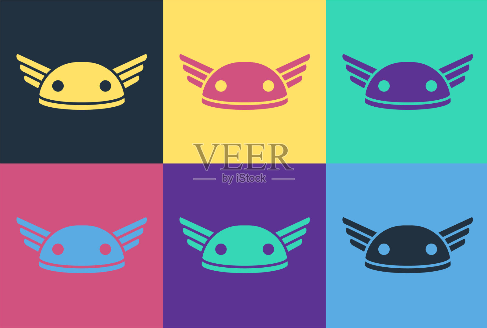 波普艺术头盔与翅膀图标孤立的颜色插画图片素材