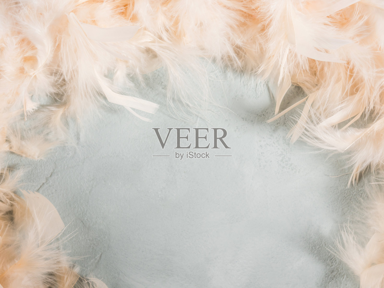 时髦的黄色羽毛框架在绿松石背景照片摄影图片