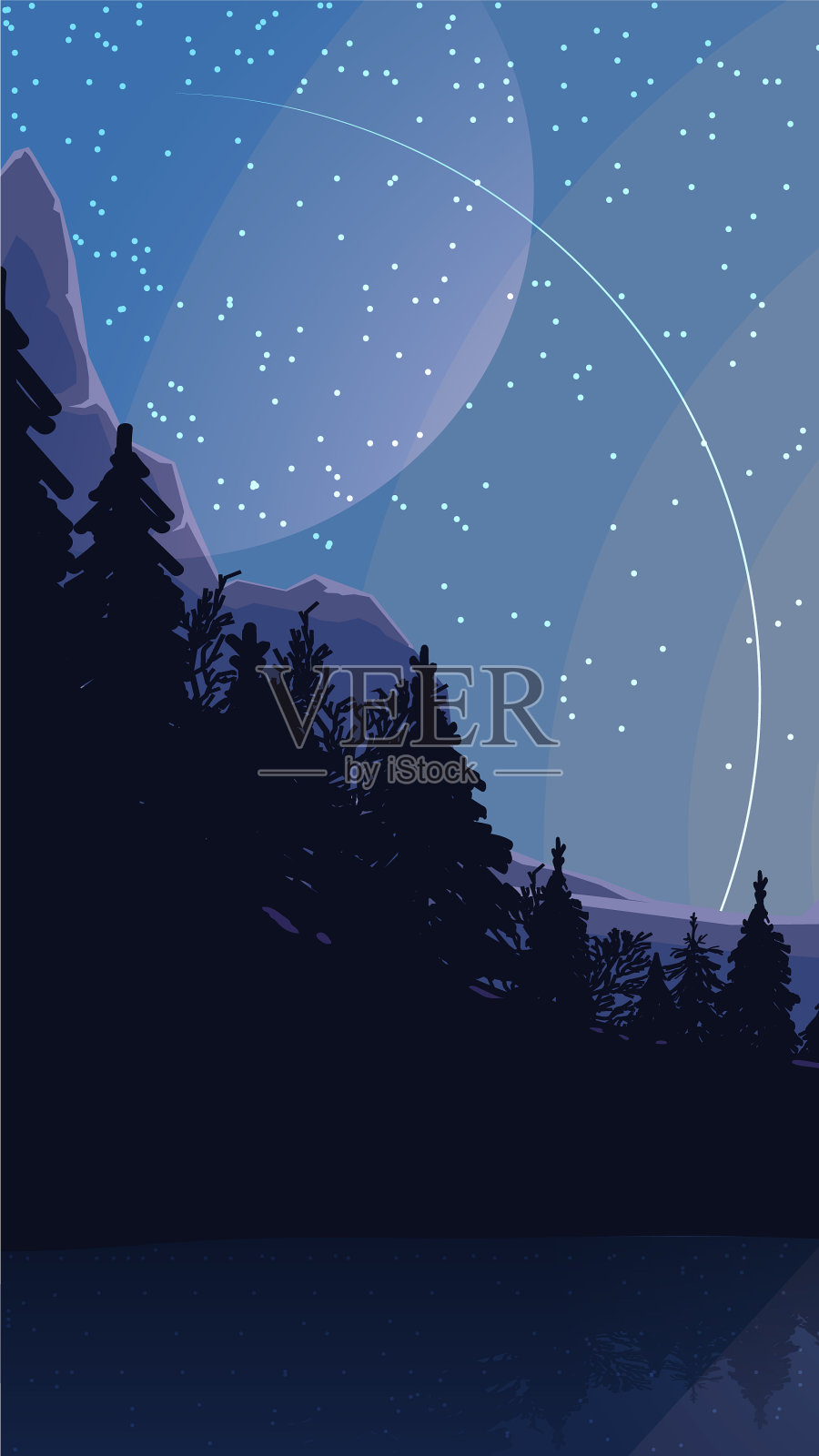 景观以星空行星松林为界插画图片素材