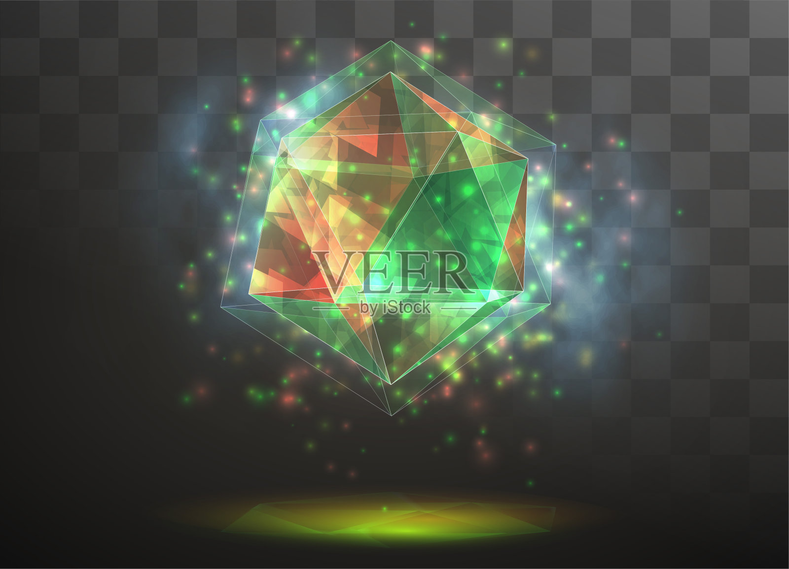 3d矢量晶体上的透明可更换的背景。能源和魔法。插画图片素材