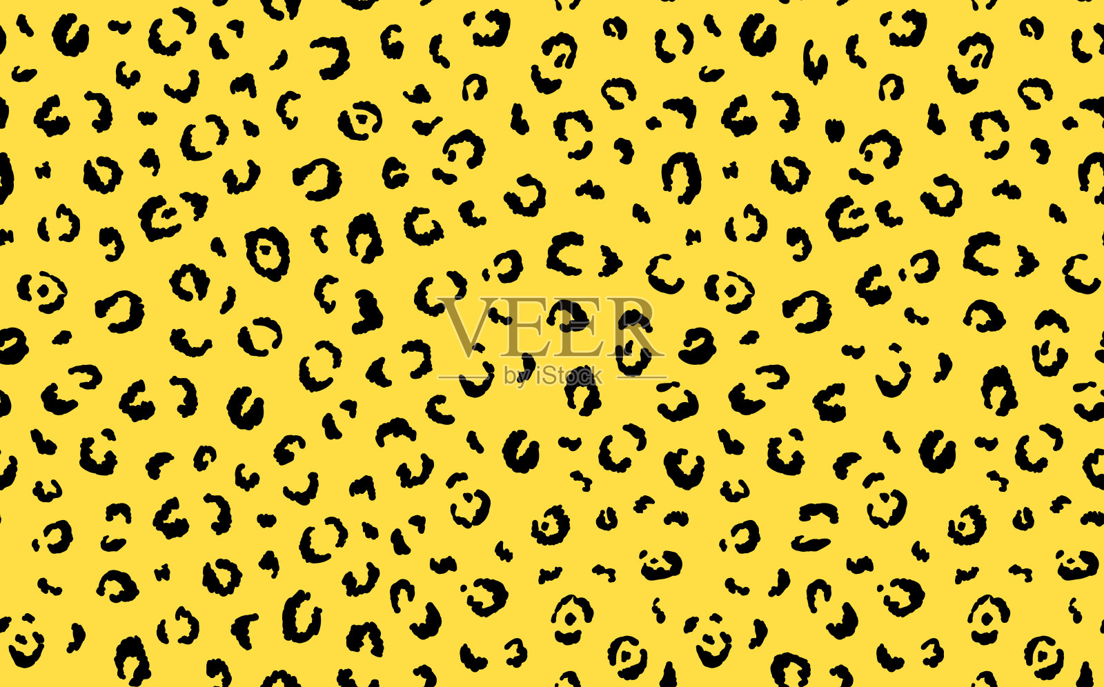 现代抽象豹纹无缝图案。动物的背景。黄色和黑色装饰矢量股票插图印刷,卡片,明信片,织物,纺织品。现代装饰的风格化皮肤插画图片素材
