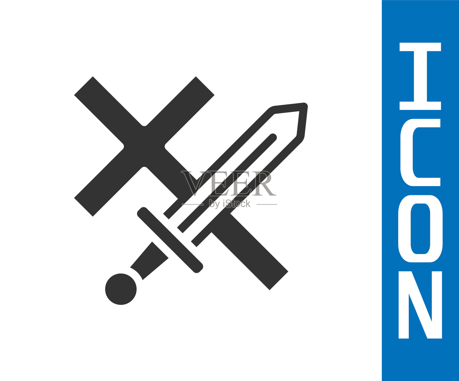 灰色十字军图标孤立在白色背景上。向量插画图片素材