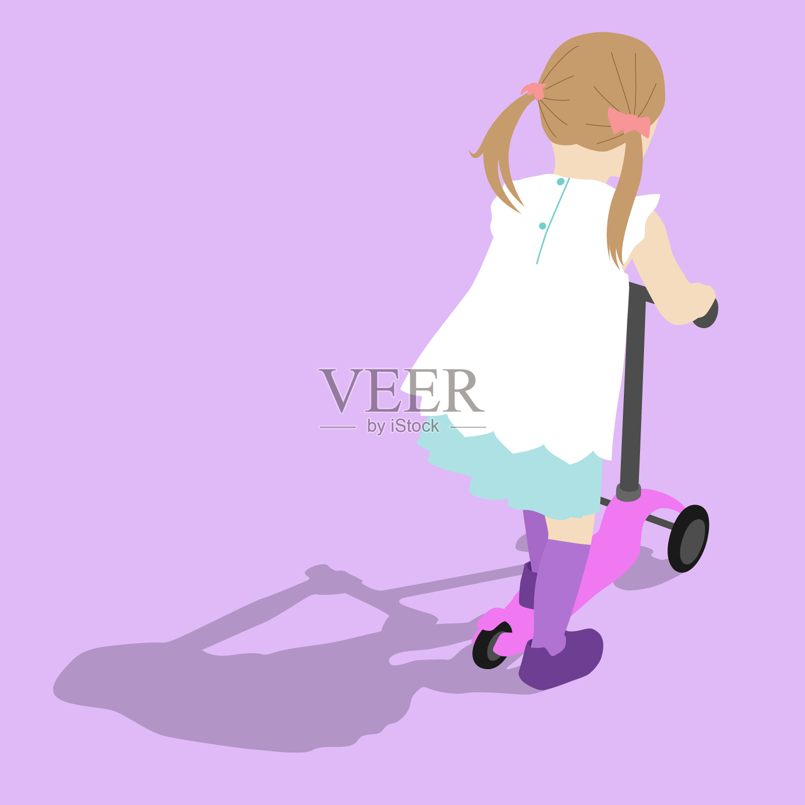 小女孩骑踏板车的插图(矢量,剪裁)插画图片素材