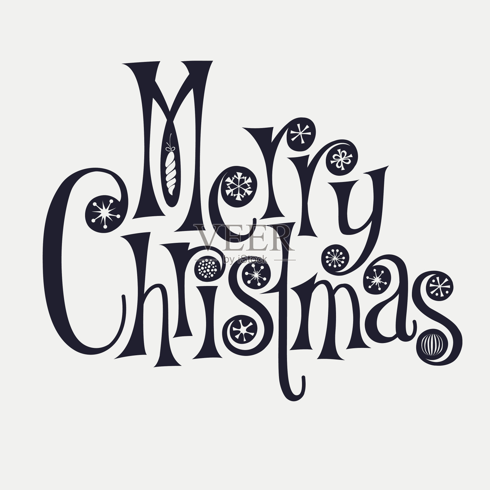 圣诞快乐的字体与雪花插画图片素材