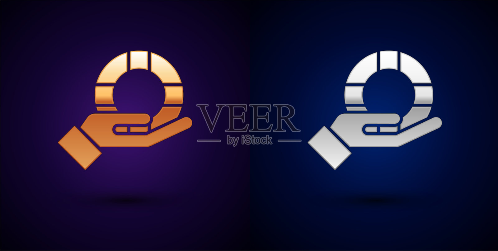 金色和银色救生圈在手孤立图标上图标素材