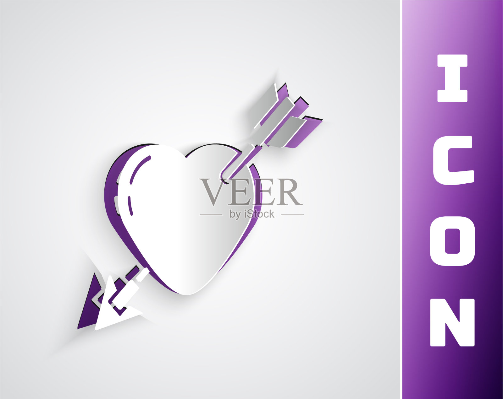 剪纸爱情符号与心和箭头图标插画图片素材