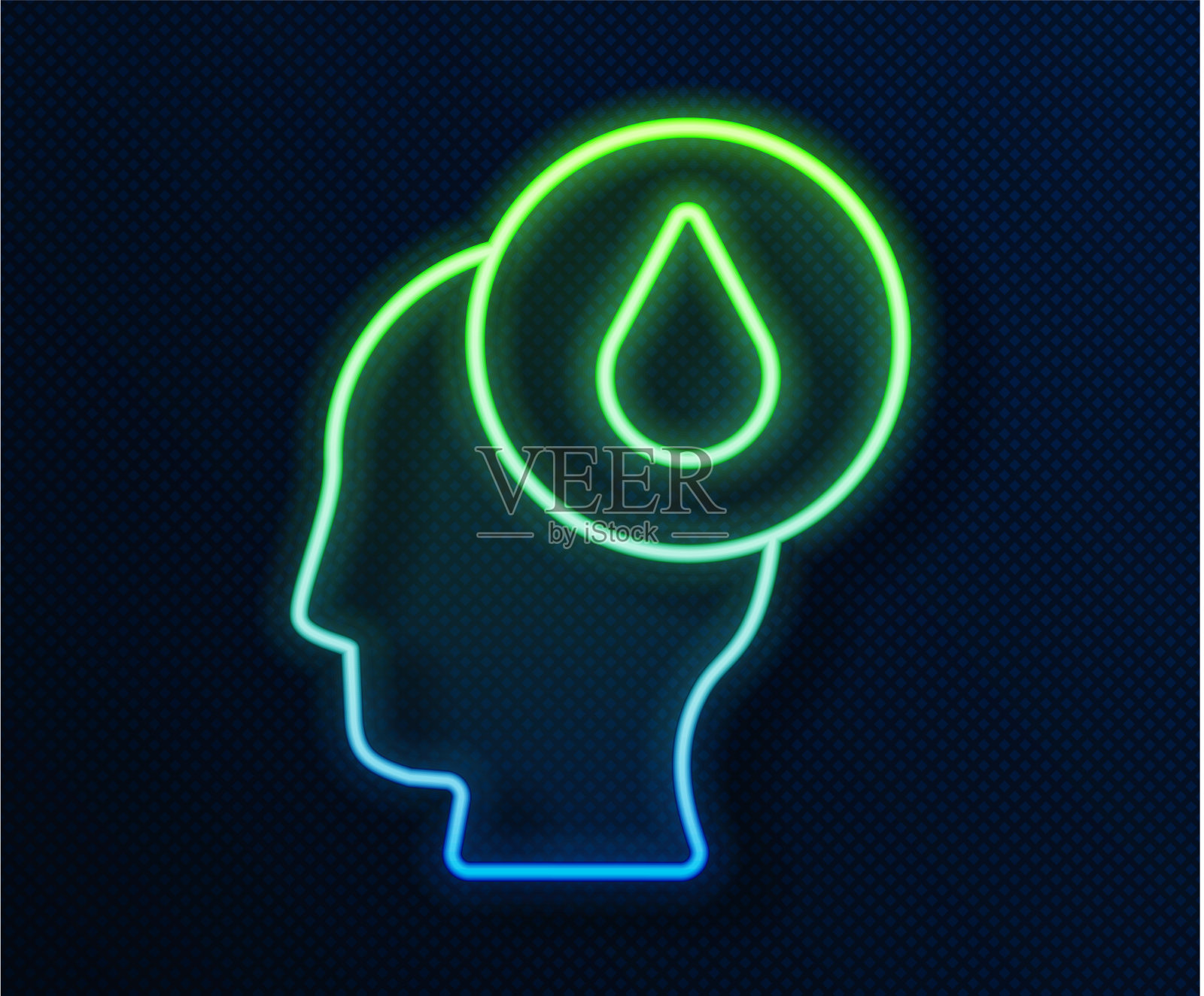 发光的霓虹灯线水滴图标孤立在蓝色插画图片素材