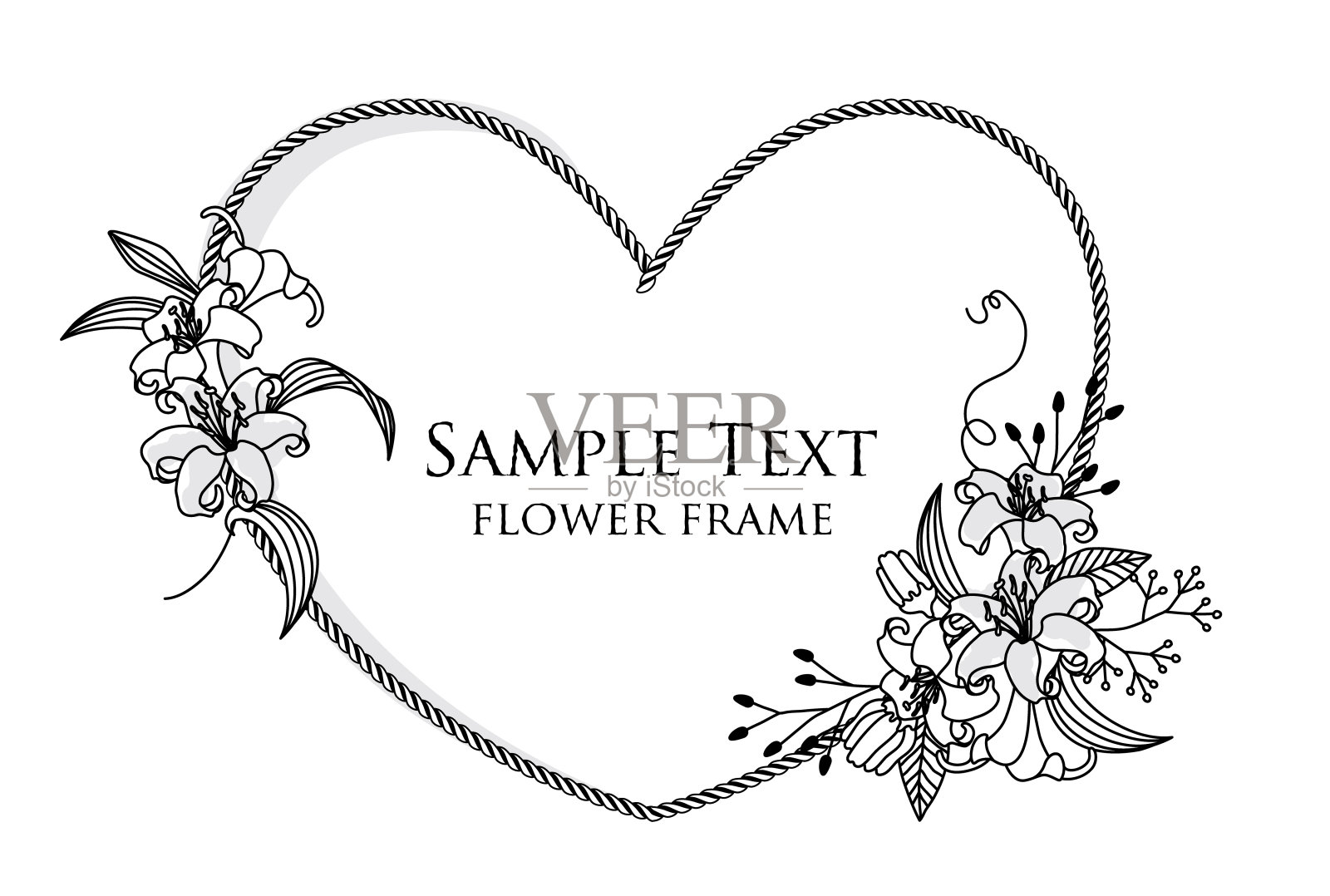 矢量插图手绘花和线画框插画图片素材