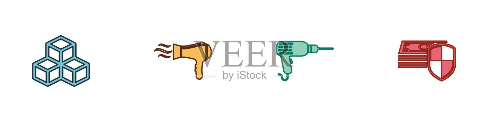 设置立体电吹风、电钻等图标素材