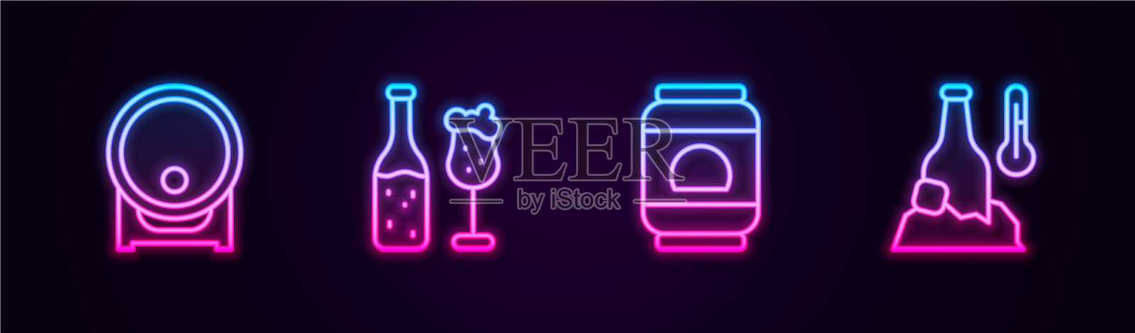 将木桶放在啤酒瓶上插画图片素材