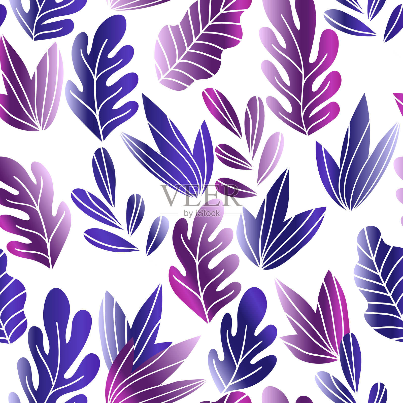 花卉无缝模式与异国情调的叶现代插画图片素材