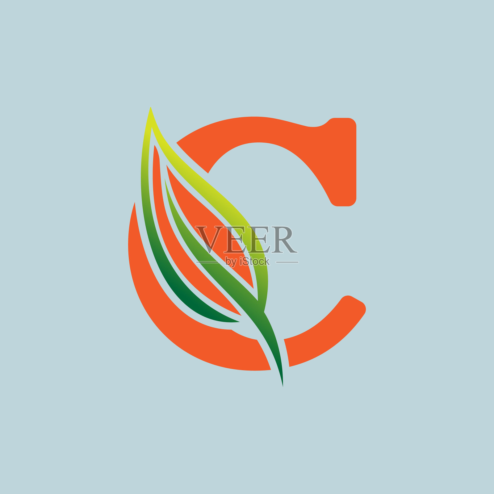 C标志-首字母C带叶子插画图片素材