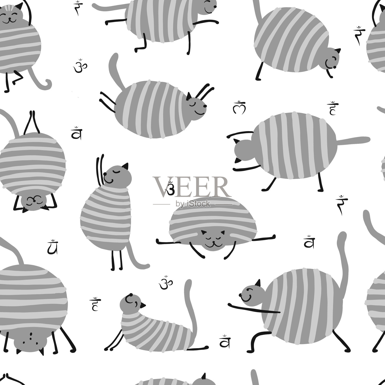 搞笑猫咪做瑜伽无缝模式为您插画图片素材