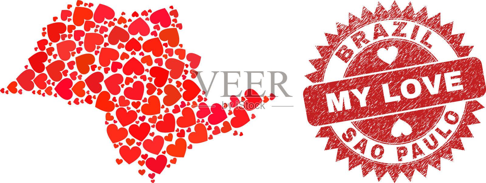 我爱的水印邮票和圣保罗州地图插画图片素材
