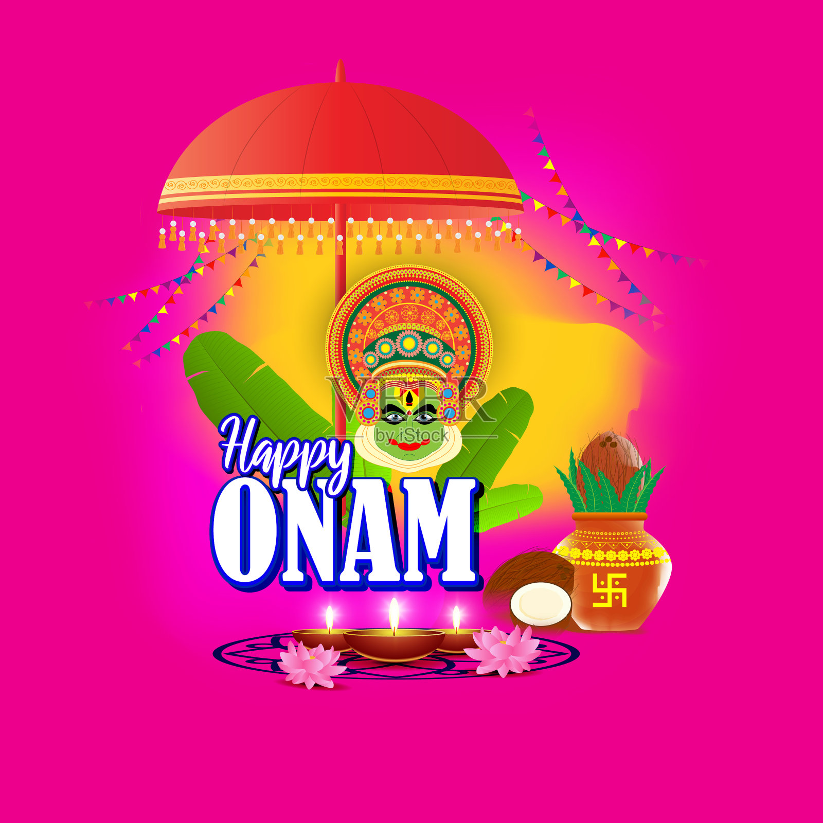 快乐的阿南问候图像与卡塔卡利的脸插画图片素材