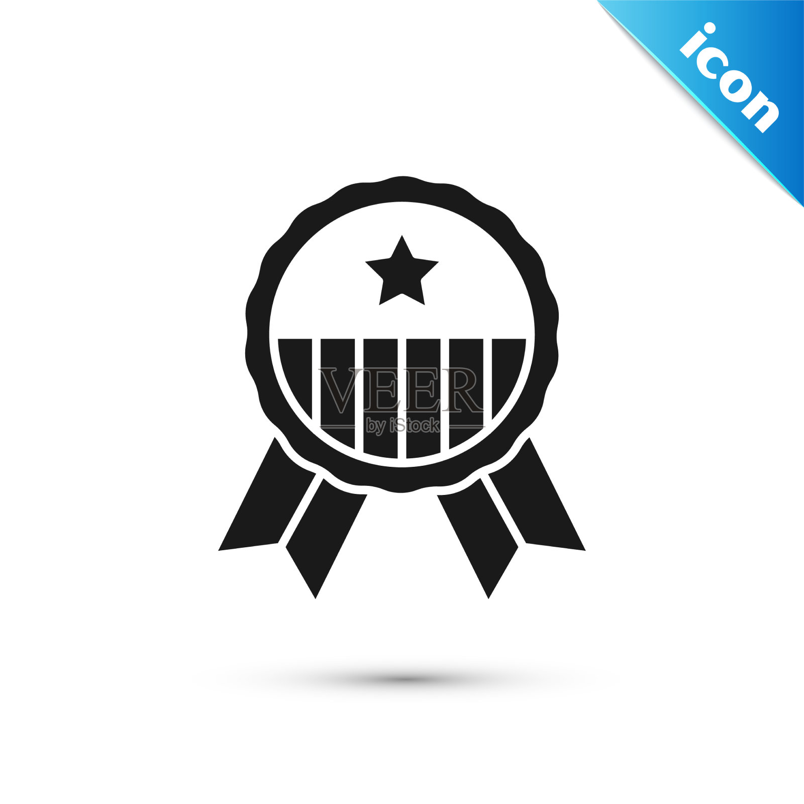 灰色奖章与星形图标孤立在白色插画图片素材