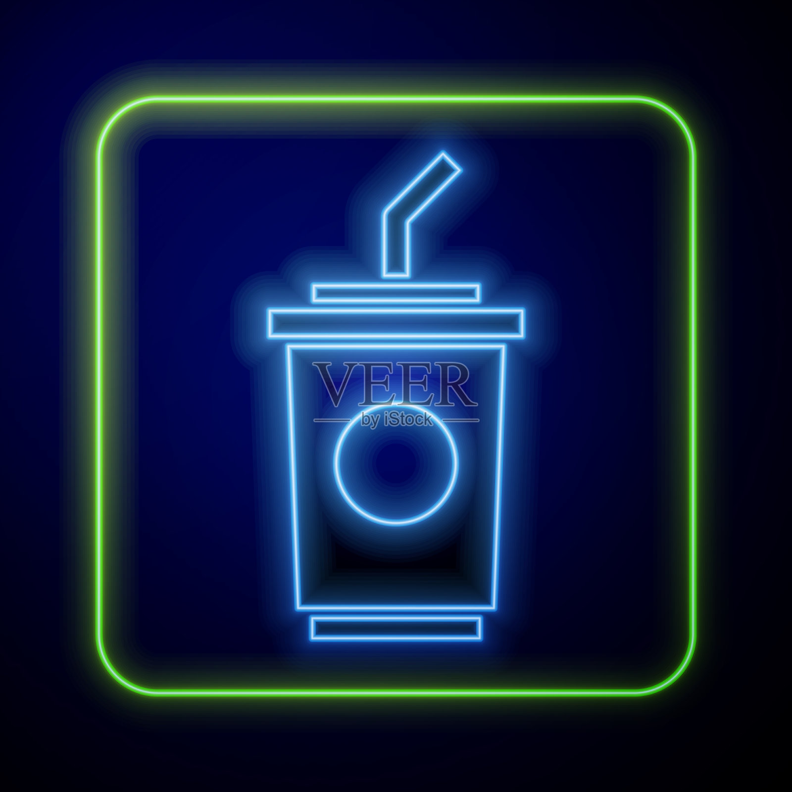 发光的霓虹纸玻璃,配有吸管和插画图片素材