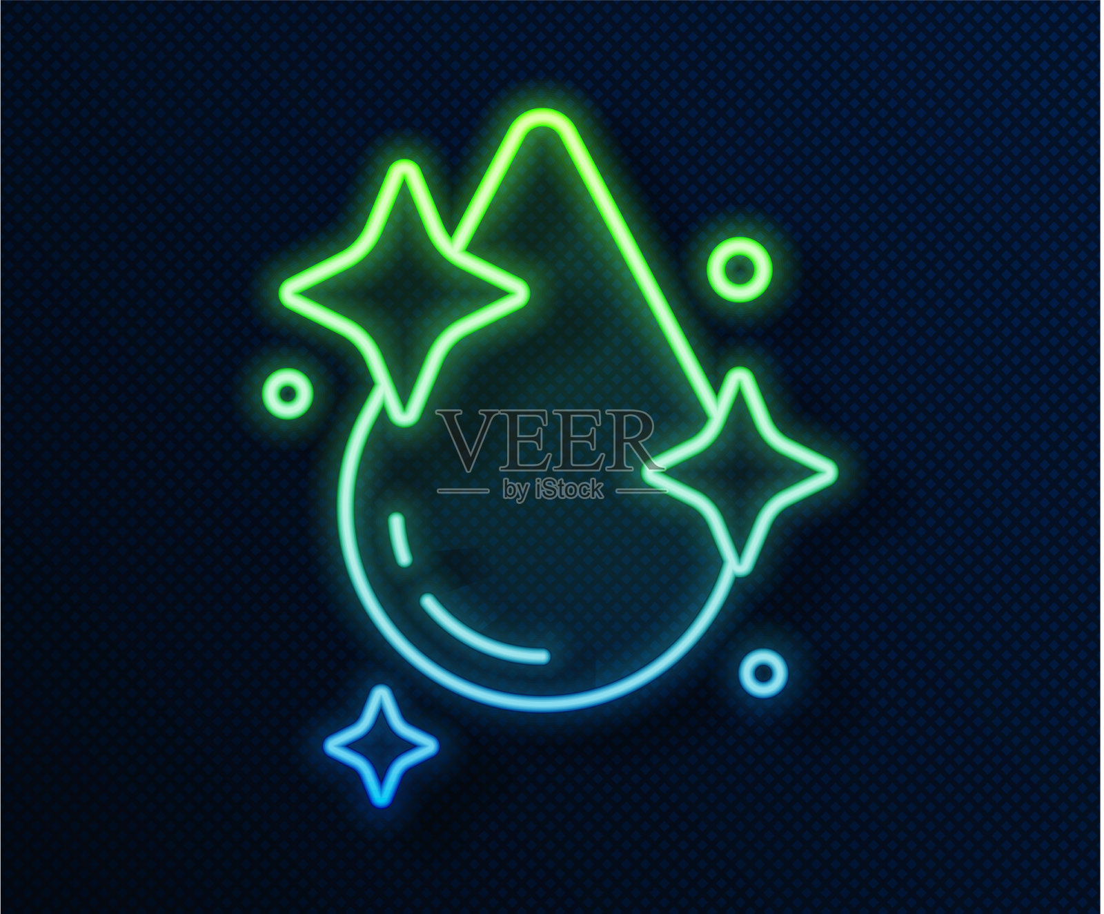 发光的霓虹灯线水滴图标孤立在蓝色插画图片素材