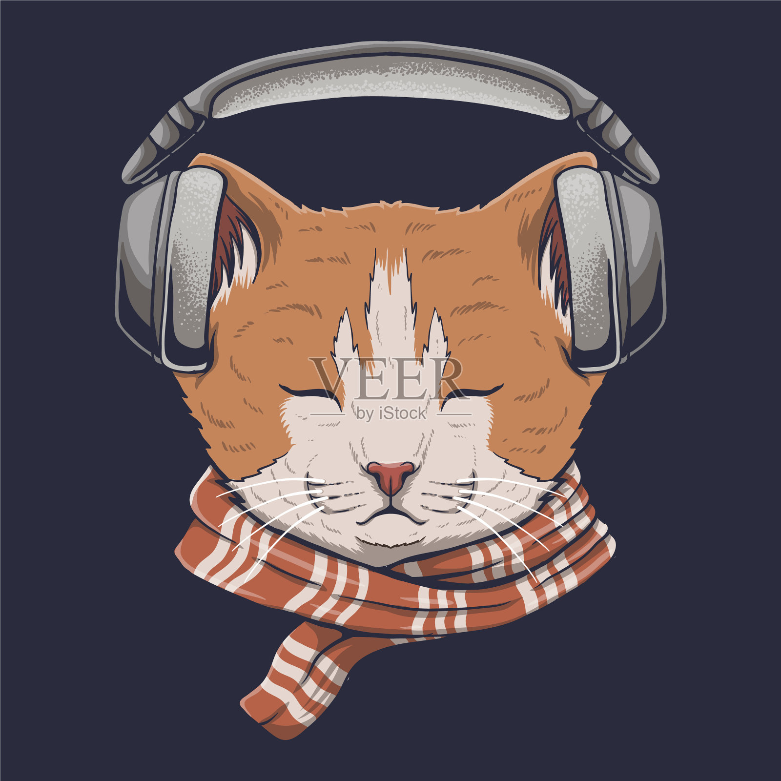 猫耳机听音乐插画图片素材