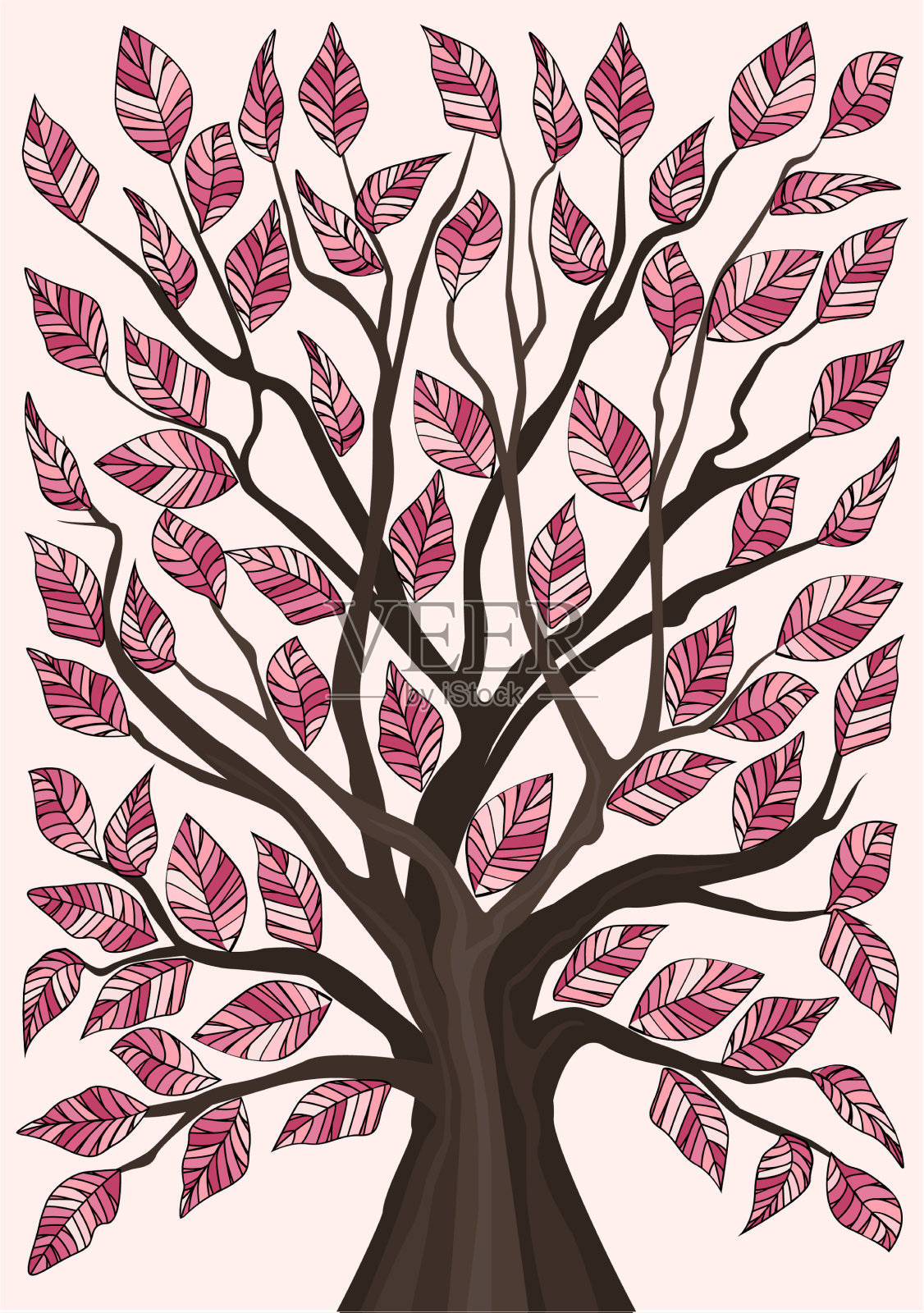 树和五颜六色的叶子插画图片素材