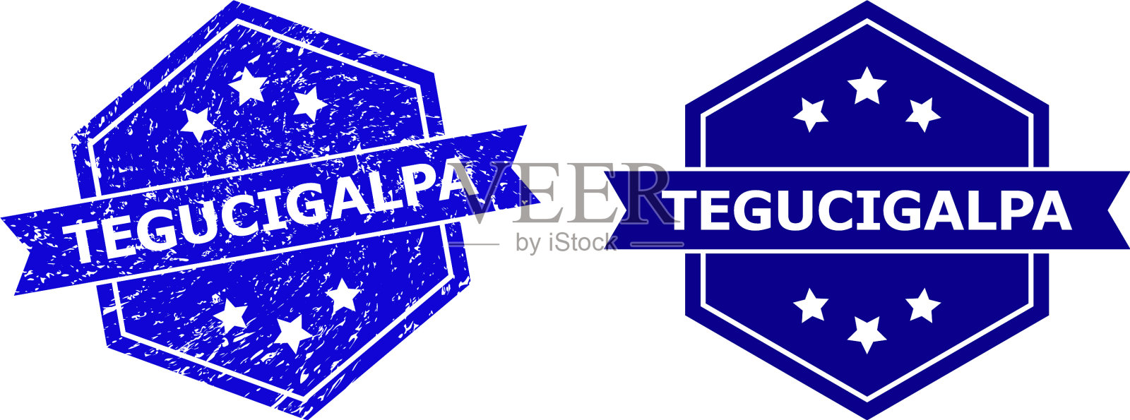 六角特古西加尔巴邮票印章与腐蚀插画图片素材