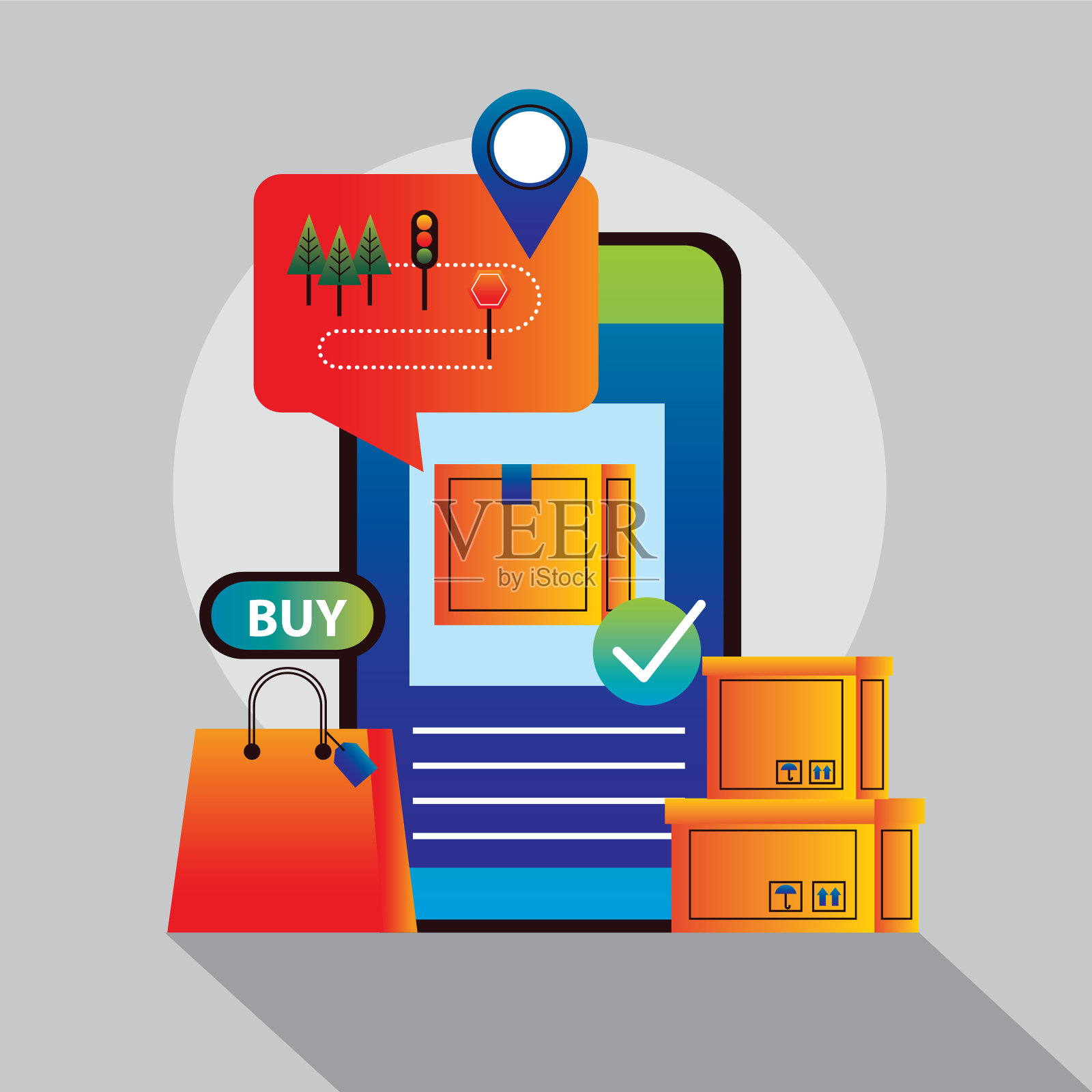 智能手机在线配送服务技术插画图片素材