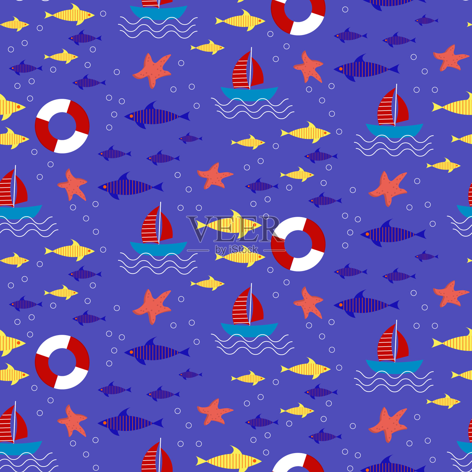 有船和鱼的图案插画图片素材