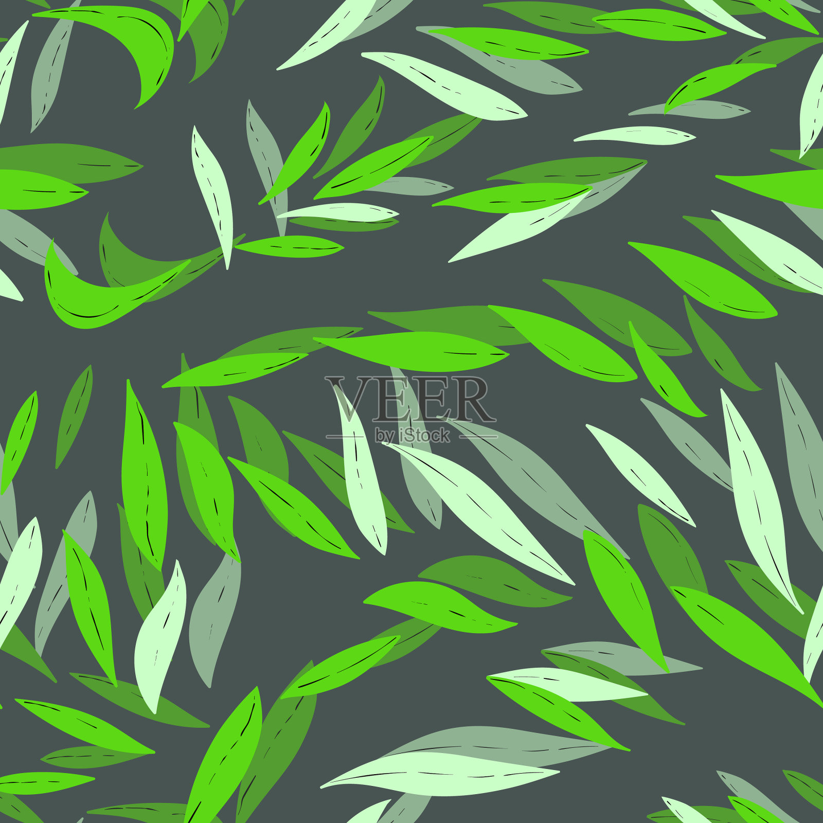 花卉无缝与手绘颜色的叶子可爱插画图片素材