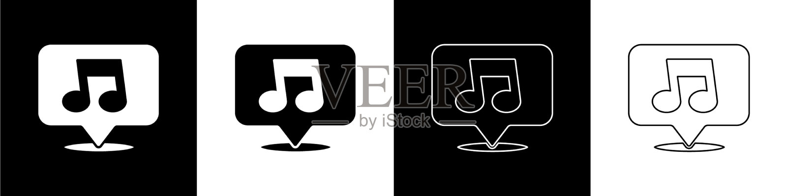 设置音乐音符音调图标隔离在黑色和插画图片素材