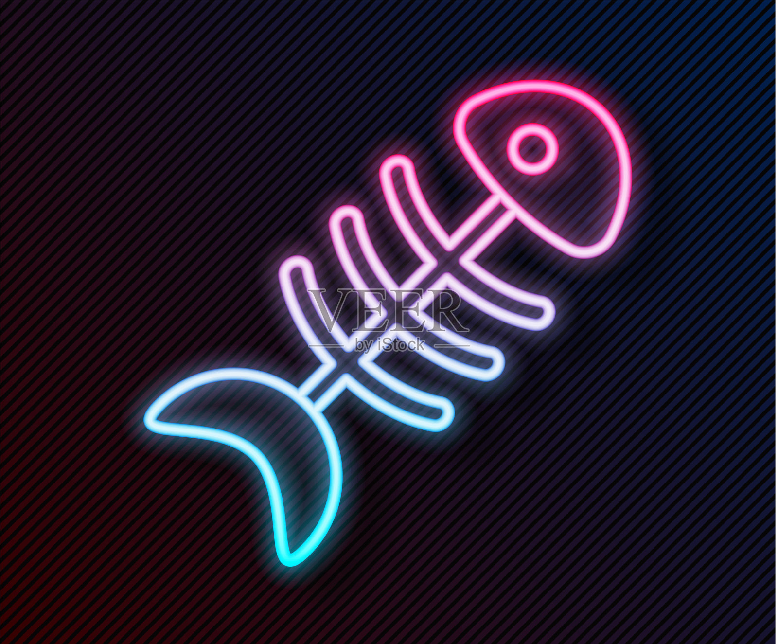 发光的霓虹线鱼骨架图标孤立插画图片素材