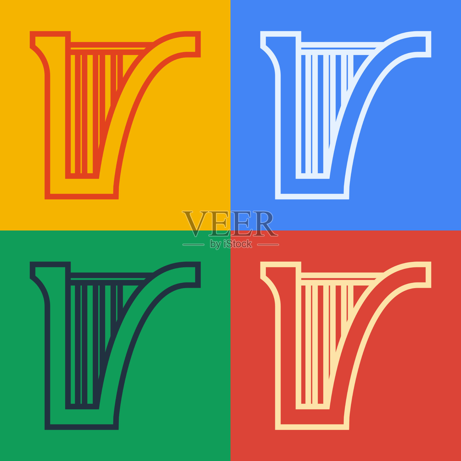 流行艺术线竖琴图标孤立的颜色插画图片素材