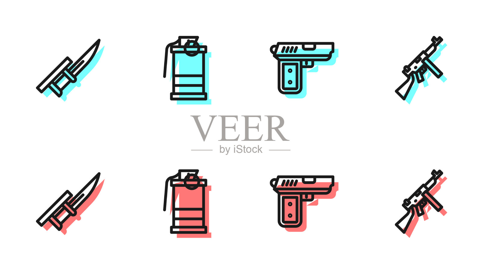 将线手枪或枪刺刀装在步枪手上插画图片素材