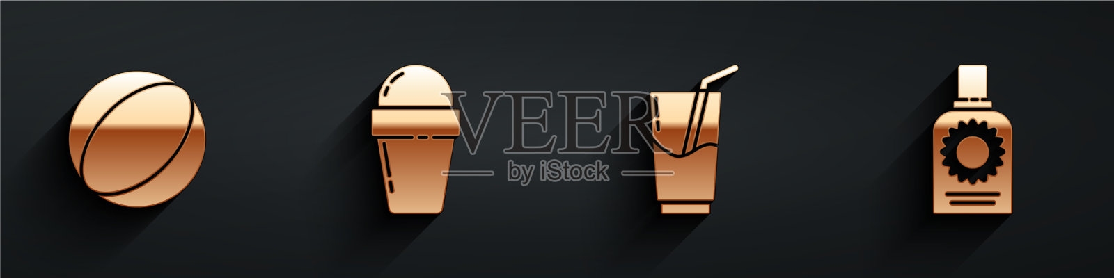 将沙滩球冰淇淋放入华夫筒鸡尾酒中图标素材