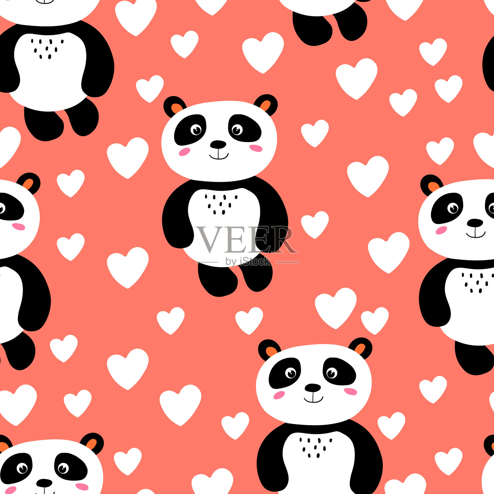 无缝图案与可爱的熊猫baon颜色插画图片素材