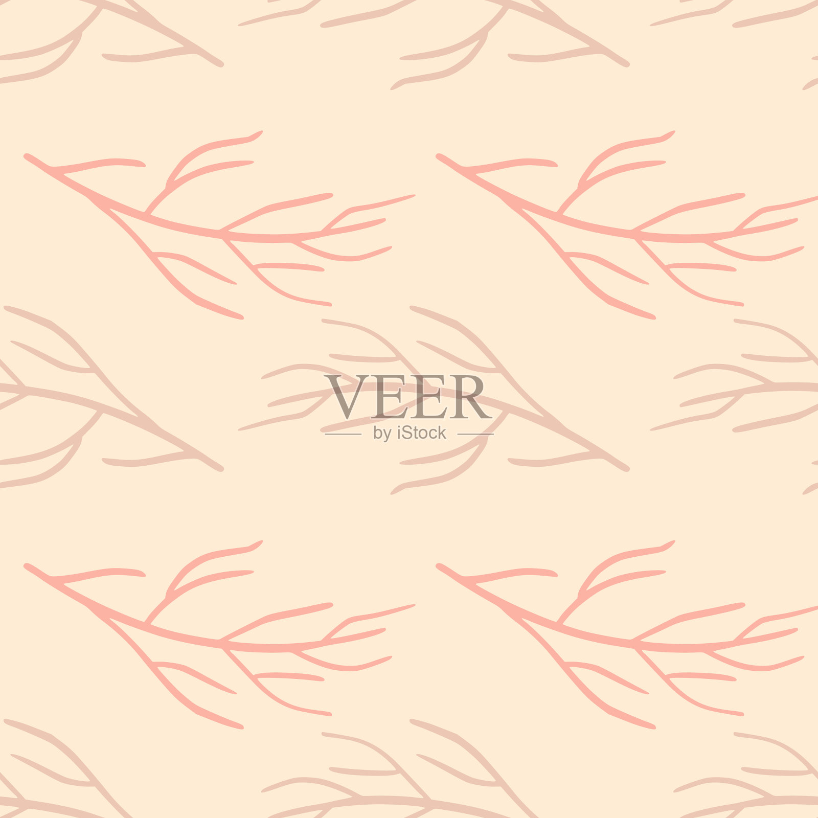 柔和的色调与简单的植物图案无缝结合插画图片素材