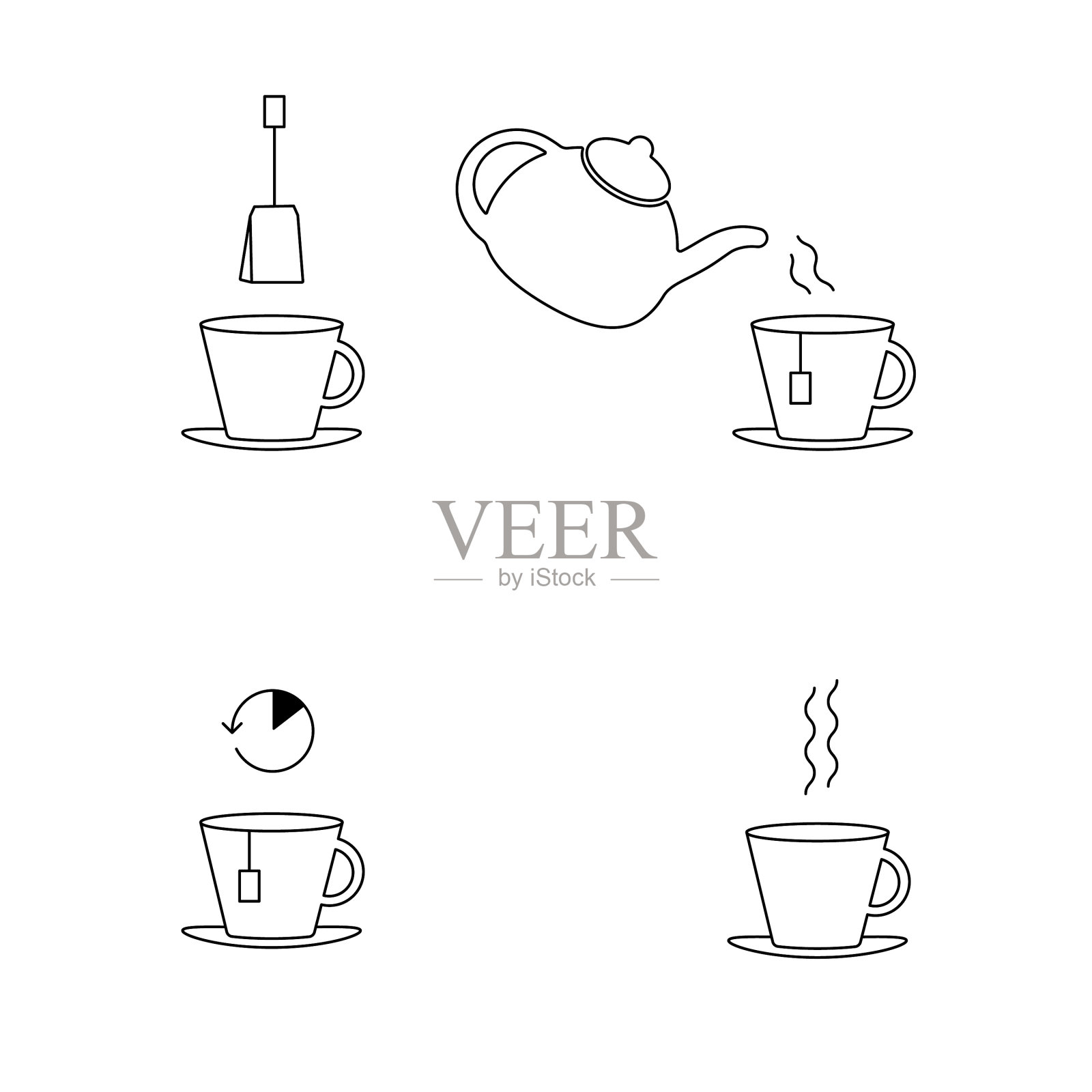 用茶壶泡茶的线性说明插画图片素材
