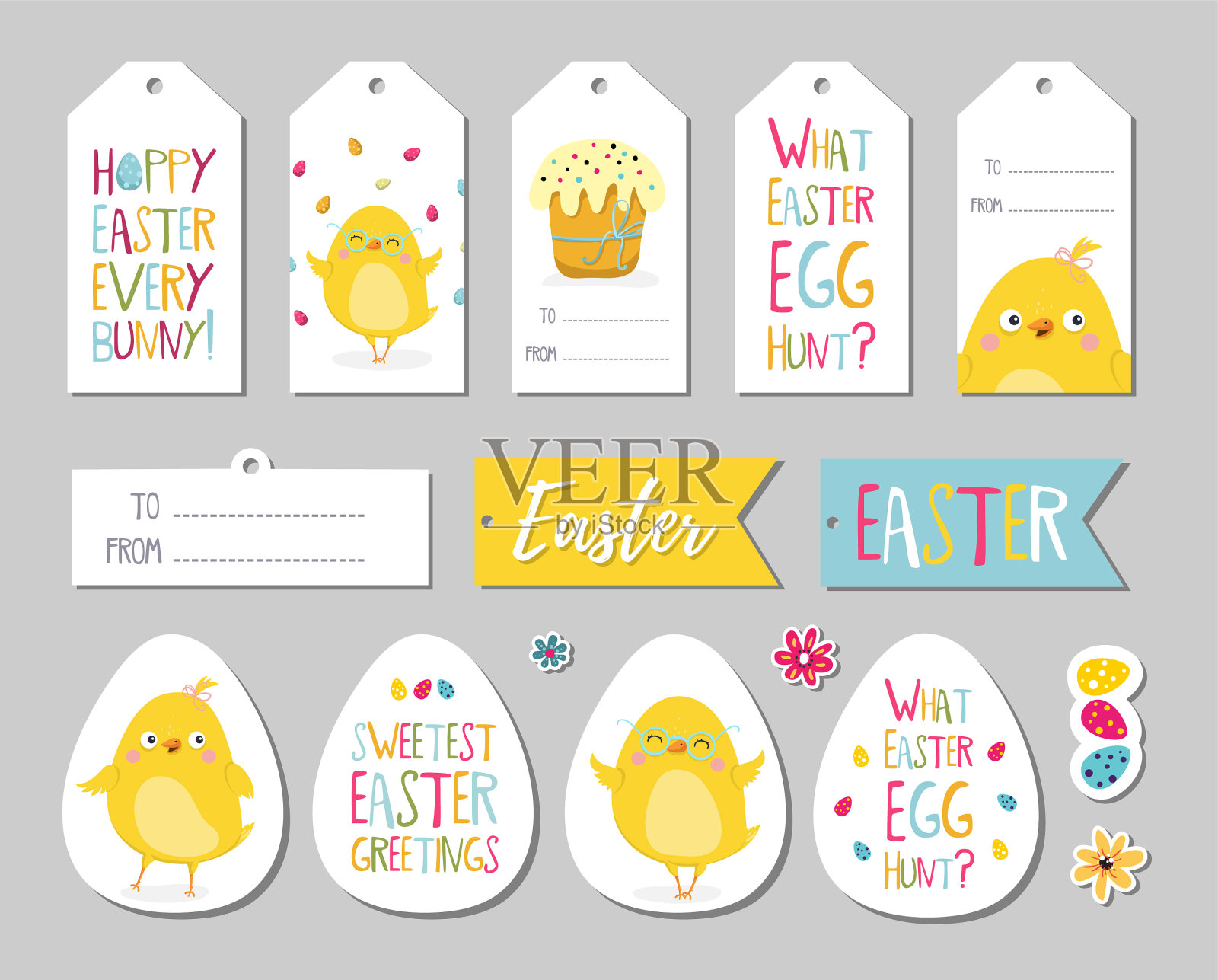 设置复活节礼物标签剪贴簿元素插画图片素材