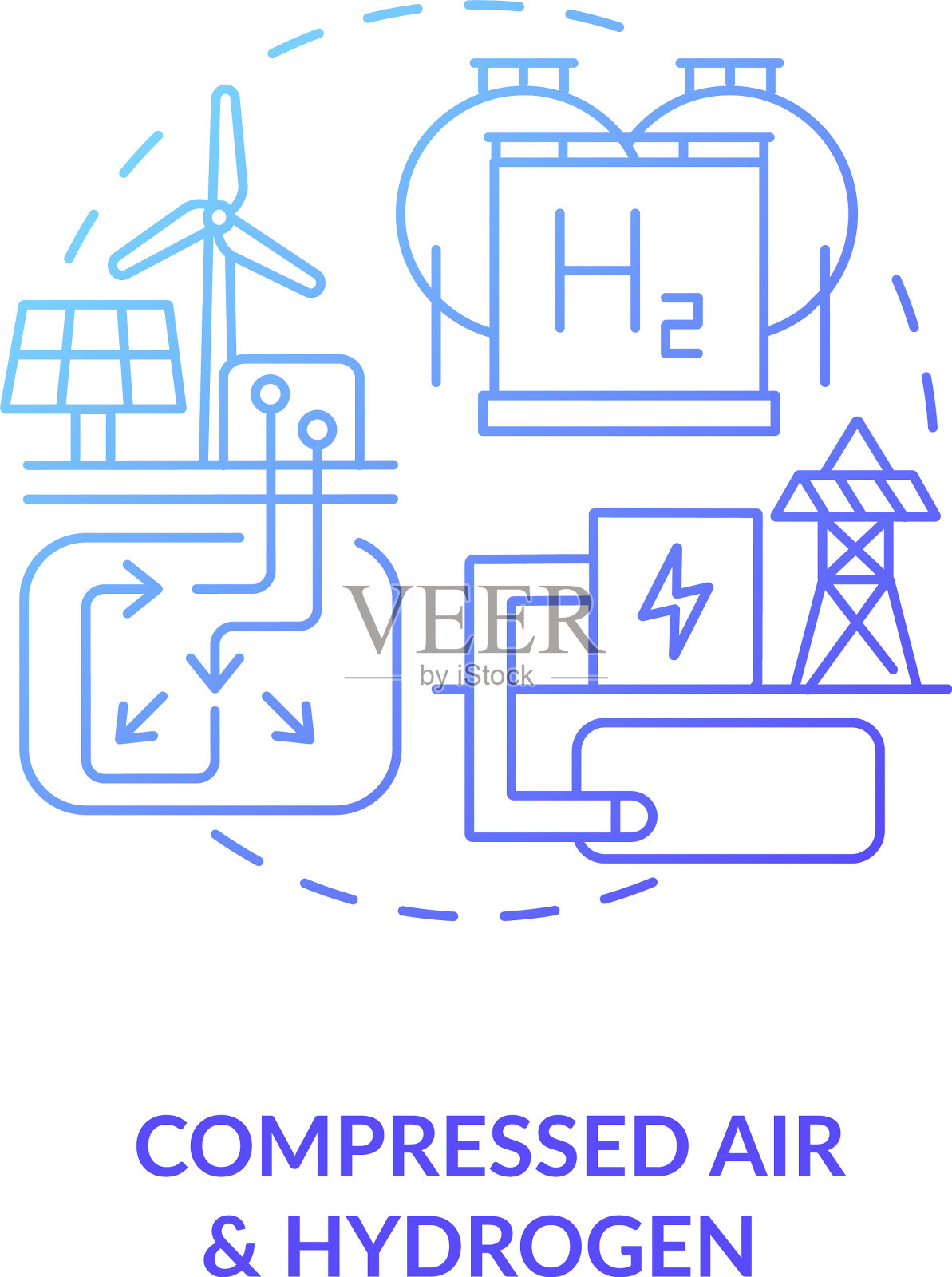 压缩空气和氢气储能系统插画图片素材