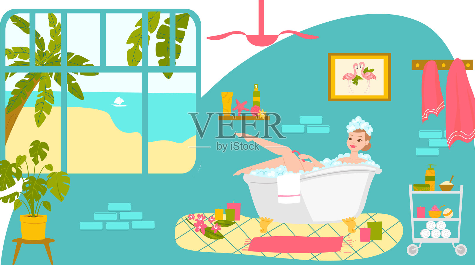 放松浴室护理肌肤女性品质休息插画图片素材