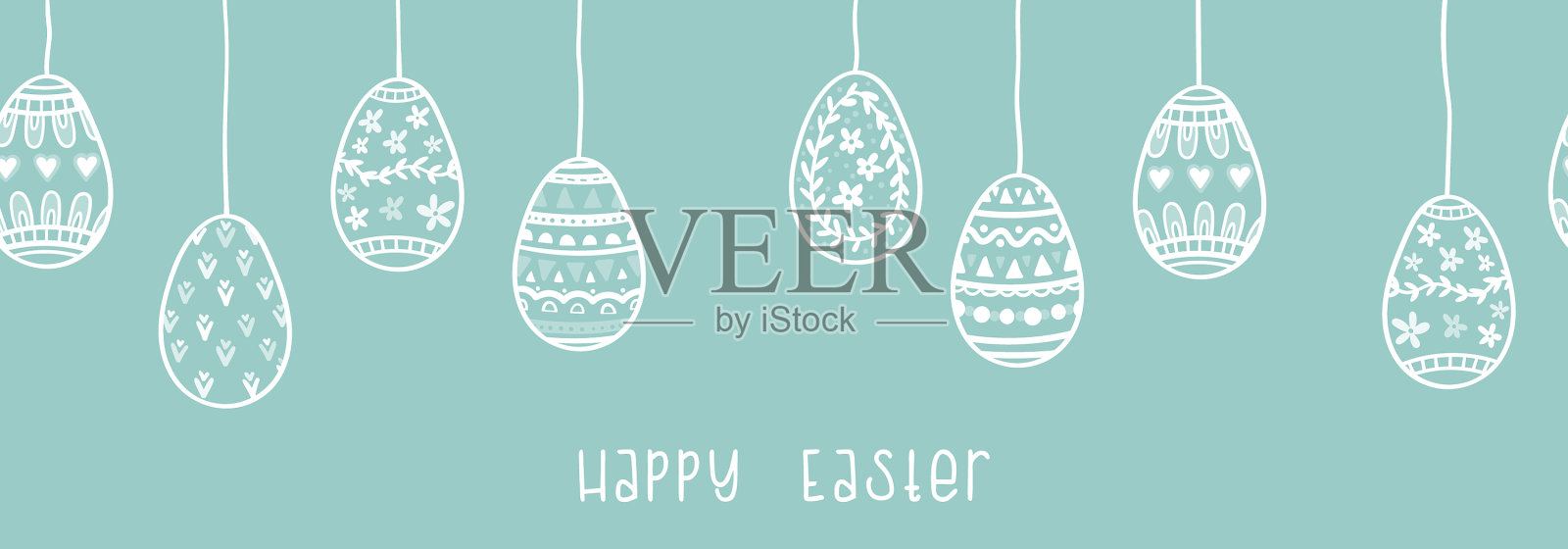 可爱的手绘复活节水平无缝插画图片素材