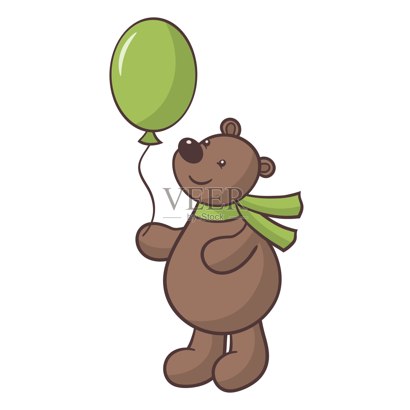 可爱的棕熊和气球插画图片素材