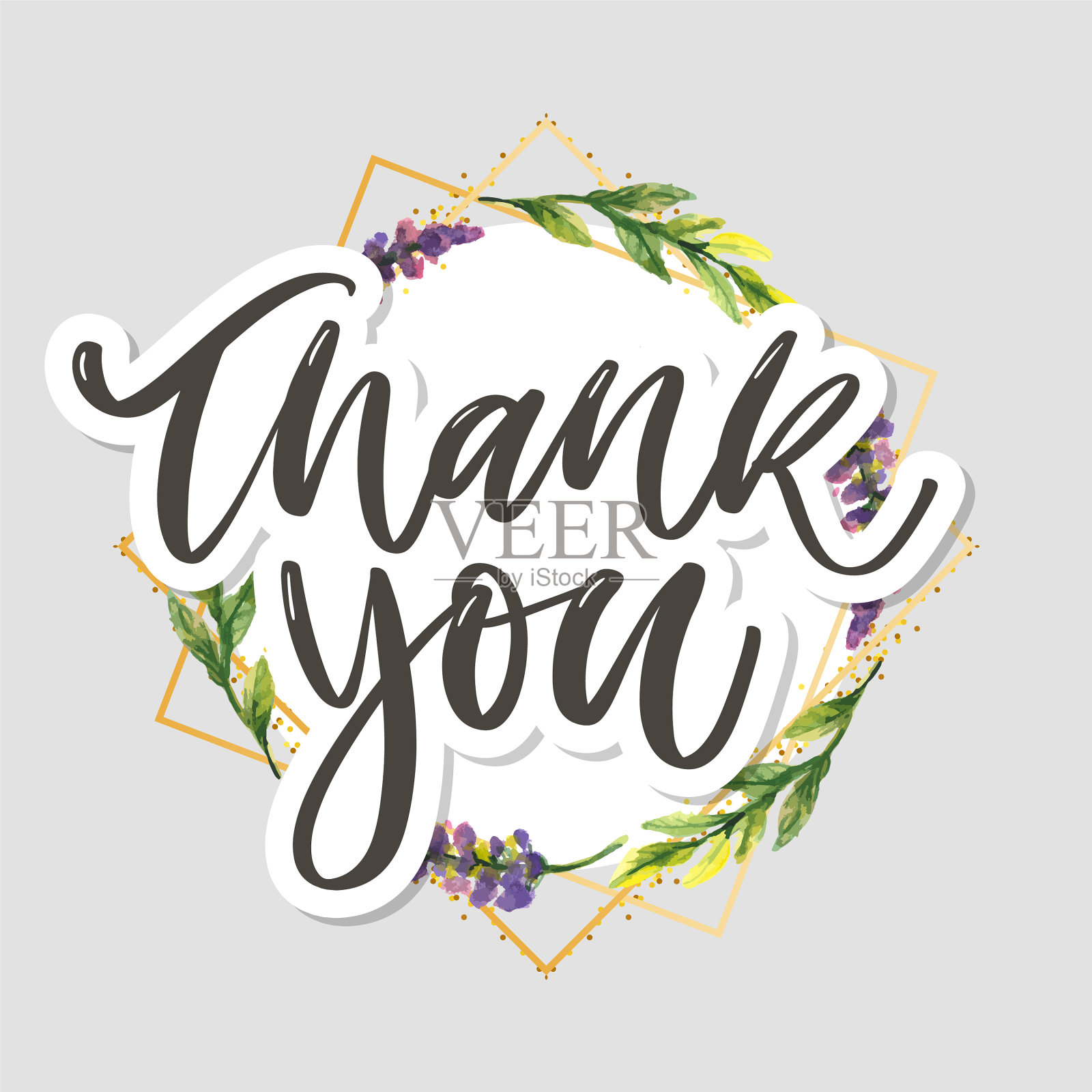 可爱的感谢脚本,卡片,鲜花,信件文字插画图片素材