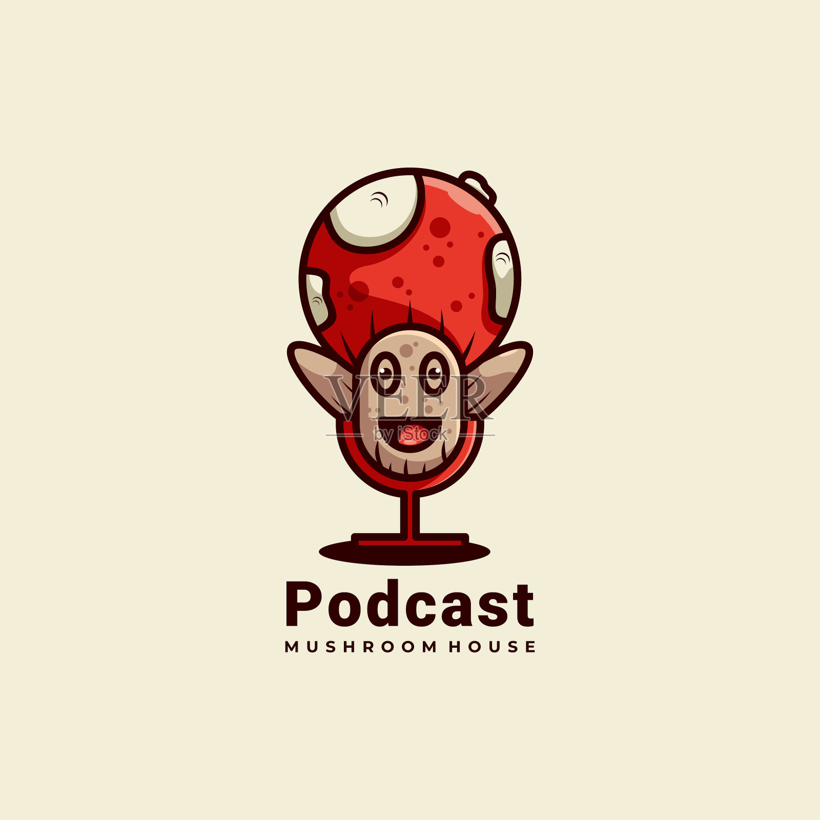 Podcat和蘑菇吉祥物标志设计不好插画图片素材