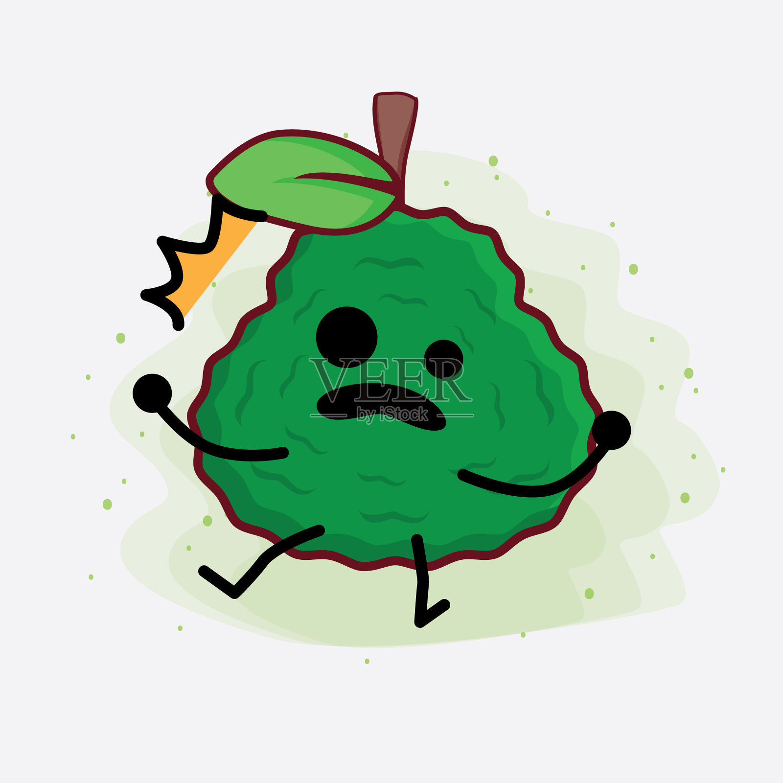 绿色卡菲尔石灰可爱的性格与简单的脸插画图片素材