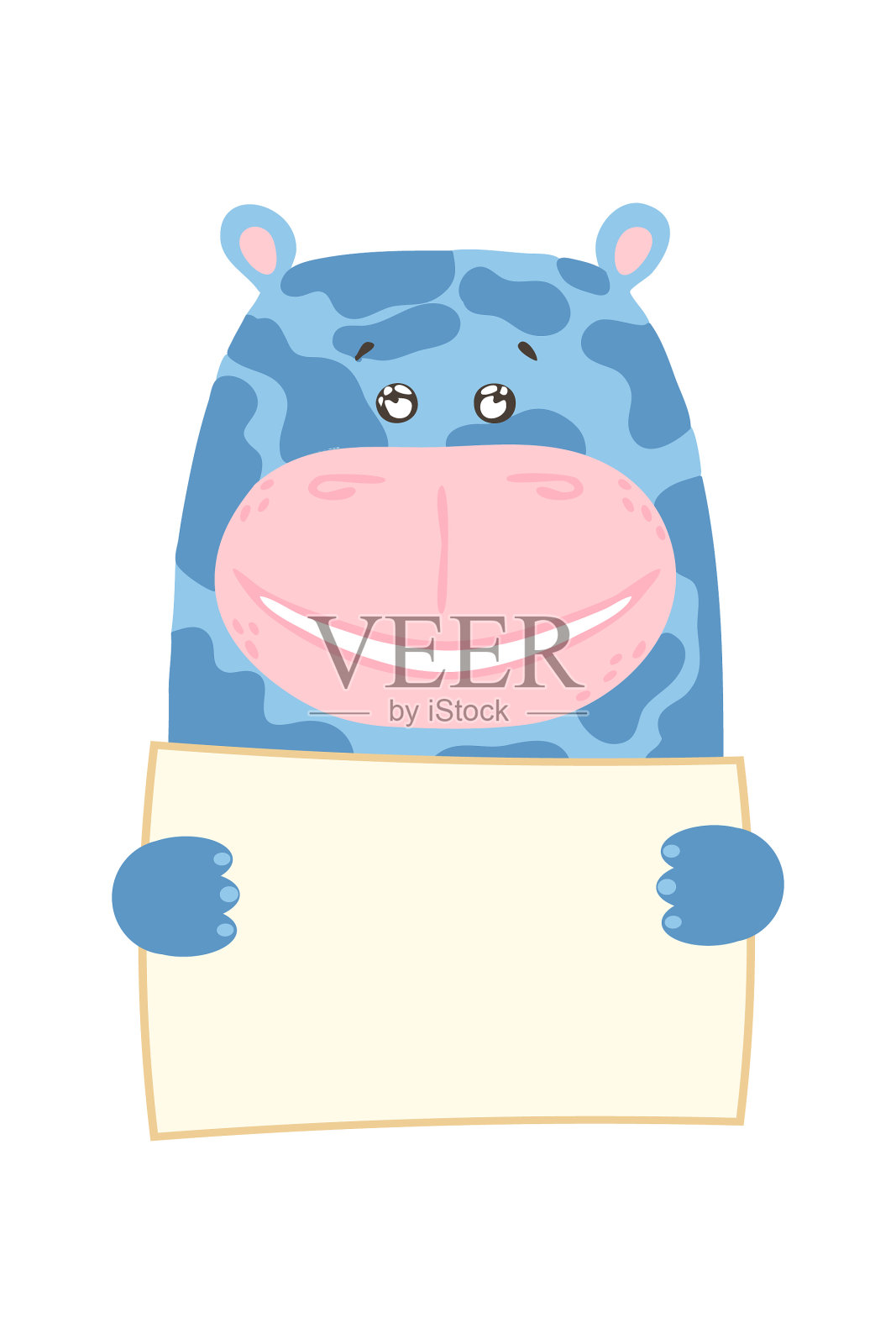 可爱的卡通动物持有标签与复制标志插画图片素材