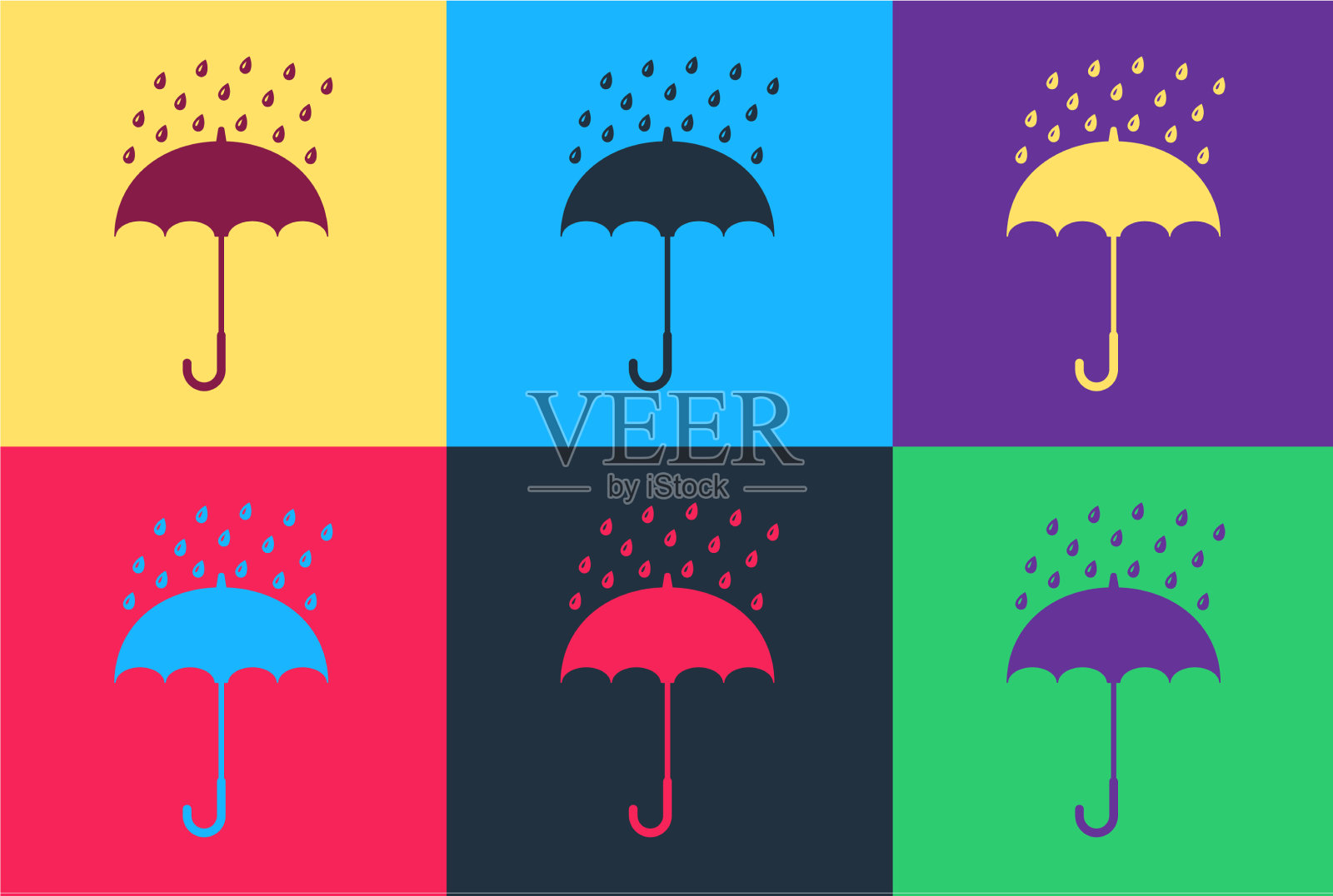 波普艺术的伞和雨滴图标隔离上插画图片素材
